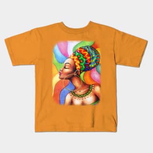 African Woman Portrait on Wax Traditional Fabric Kids T-Shirt